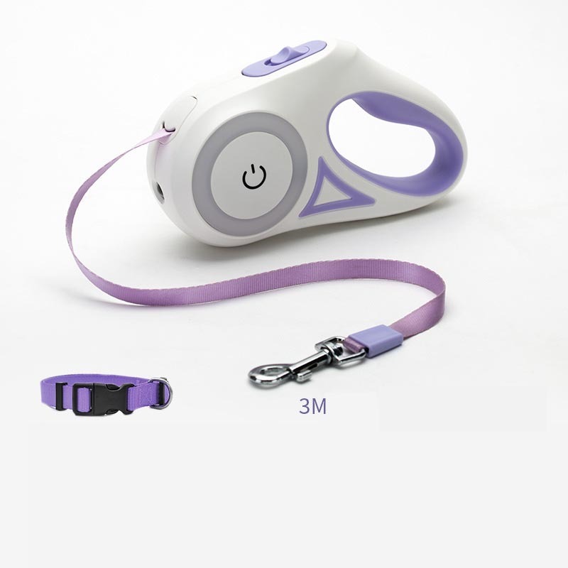 Retractable Dog Leash with Collar & LED Spotlight – For Small & Medium Pets