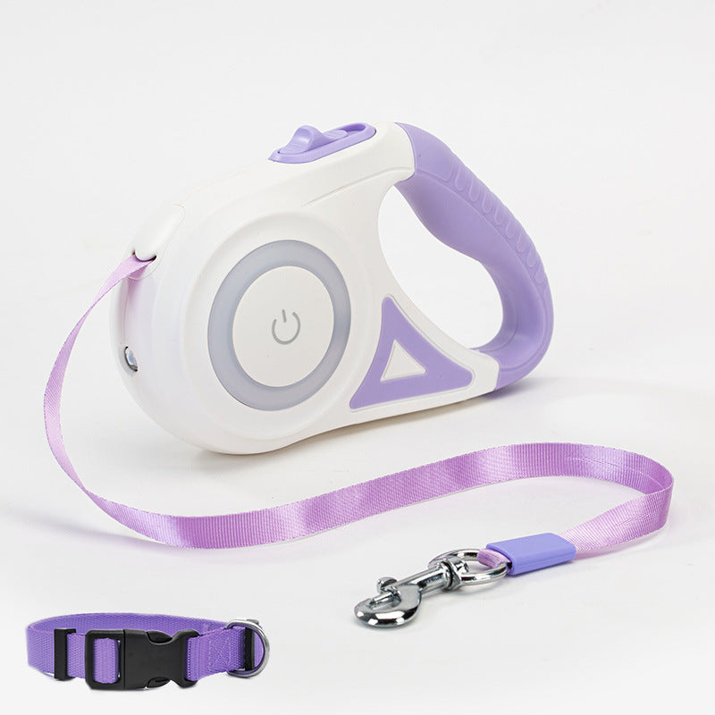 Retractable Dog Leash with Collar & LED Spotlight – For Small & Medium Pets