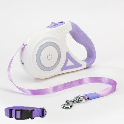 Retractable Dog Leash with Collar & LED Spotlight – For Small & Medium Pets