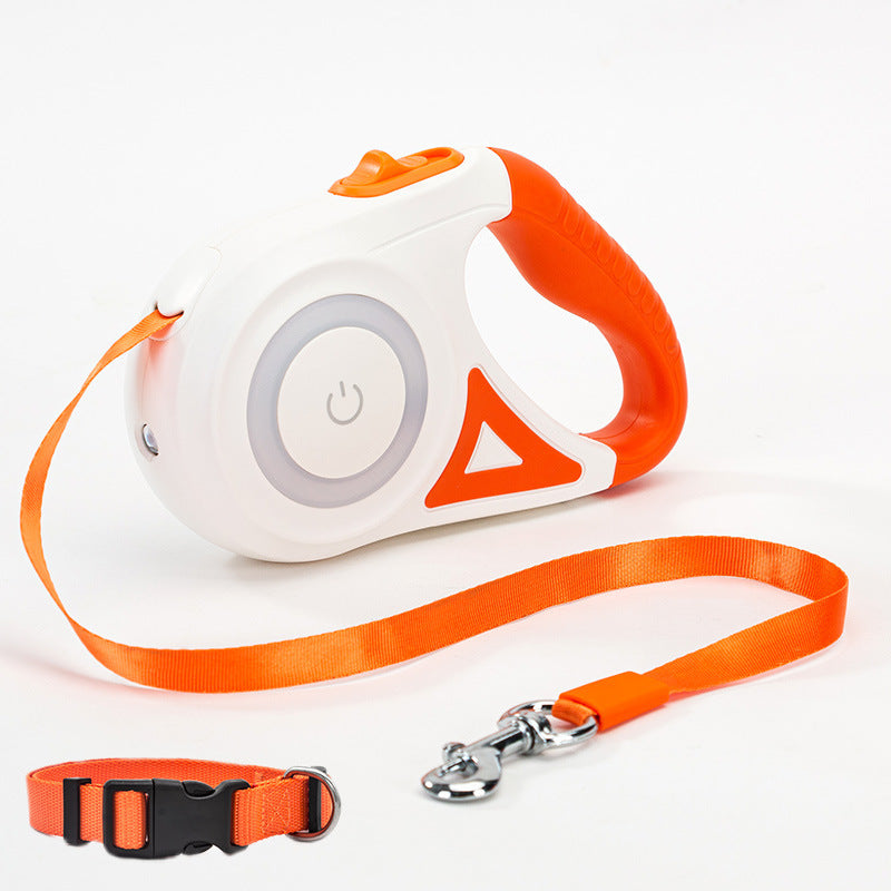 Retractable Dog Leash with Collar & LED Spotlight – For Small & Medium Pets